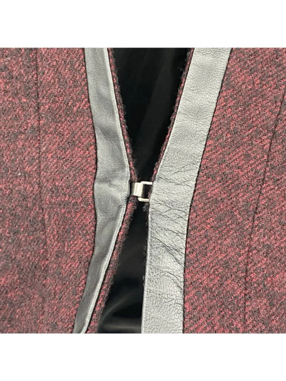 Maje Size 38 Medium Burgundy Wool Blazer W/ Leather Trim Jacket Fitted